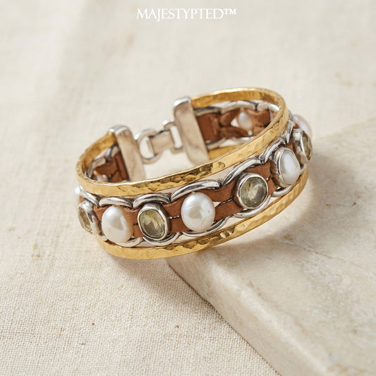 Majestypted™ Pearl & Stone Artisan Link Bracelet